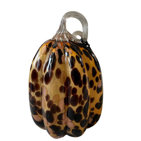 TAHARI Hand Blown Art Glass Tortoise Shell Pumpkin Amber Stem Designer Decor New - Picture 2 of 13